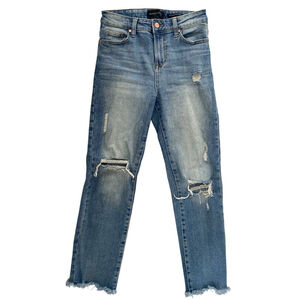 Kendall + Kylie SIZE 1/25 Iconic High Rise Straight Leg Raw Hem Blue Denim Jean